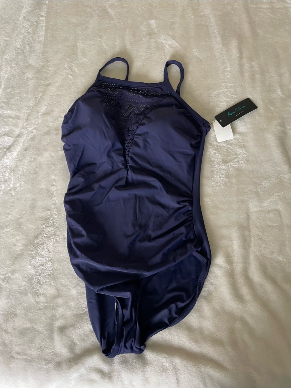 Aqua Green Navy Tummy-Control One-Piece Swimsuit